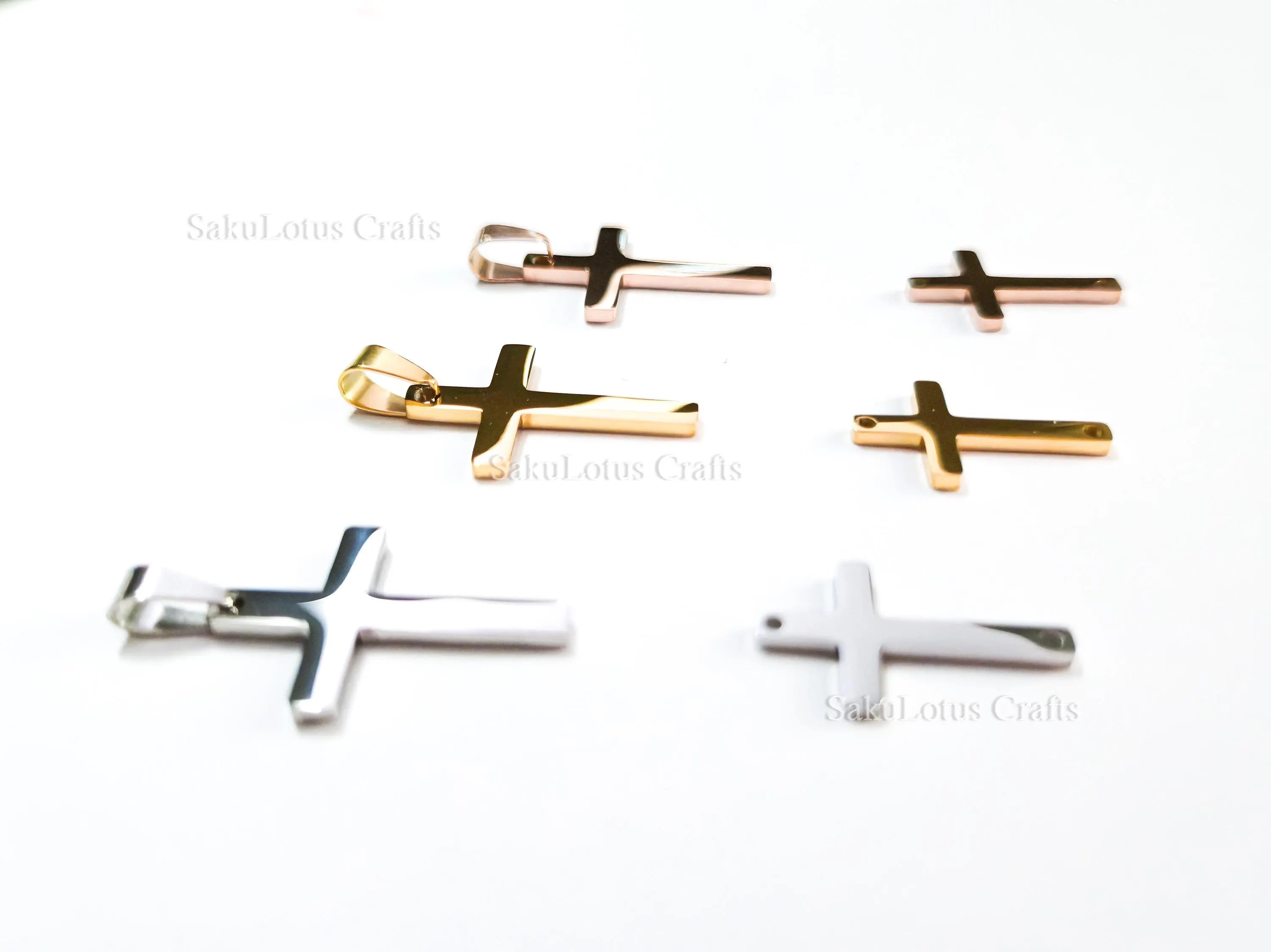 High Polish Cross Pendant Charm • Stainless Steel Gold Silver Rose Gold • Bail or Drill Hole • Jewelry Making Supplies