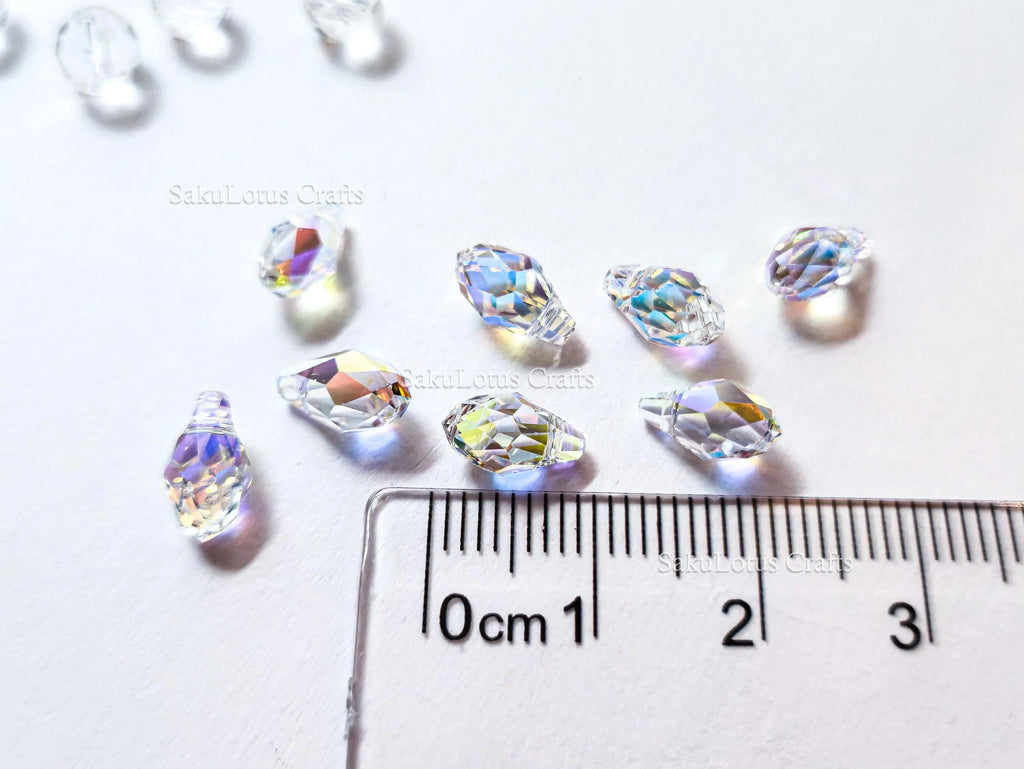 Authentic Swarovski 6007 Briolette Drops • 9x5mm Clear Crystal AB • Faceted Pendant Charms • Jewelry Making Supplies