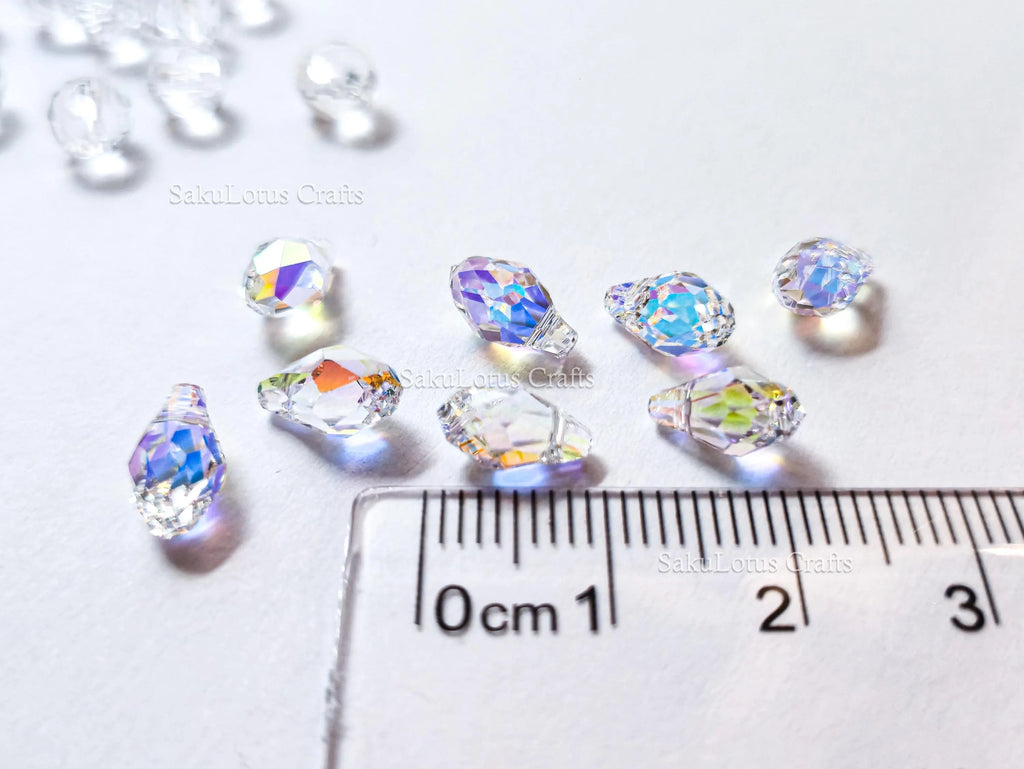Authentic Swarovski 6007 Briolette Drops • 9x5mm Clear Crystal AB • Faceted Pendant Charms • Jewelry Making Supplies