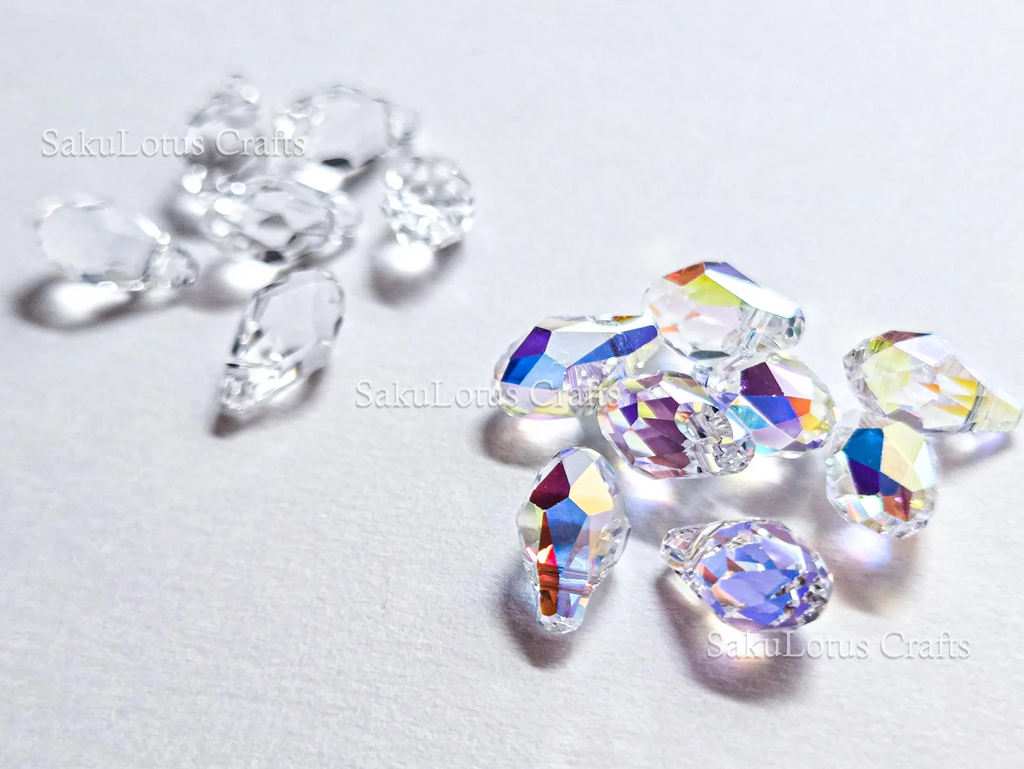 Authentic Swarovski 6007 Briolette Drops • 9x5mm Clear Crystal AB • Faceted Pendant Charms • Jewelry Making Supplies