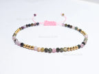 Faceted Multi-Color Tourmaline Bracelet • 3.3mm Beads • Adjustable Sliding Knot • 18K Gold Plated • Dainty Minimal Style
