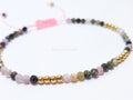 Faceted Multi-Color Tourmaline Bracelet • 3.3mm Beads • Adjustable Sliding Knot • 18K Gold Plated • Dainty Minimal Style