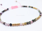 Faceted Multi-Color Tourmaline Bracelet • 3.3mm Beads • Adjustable Sliding Knot • 18K Gold Plated • Dainty Minimal Style