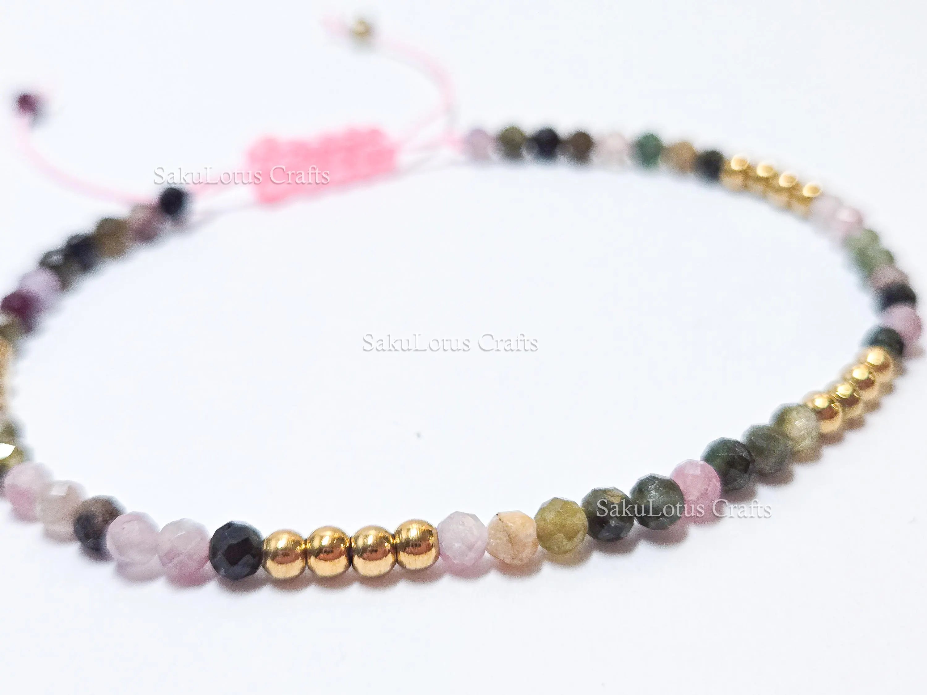 Faceted Multi-Color Tourmaline Bracelet • 3.3mm Beads • Adjustable Sliding Knot • 18K Gold Plated • Dainty Minimal Style