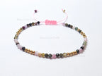 Faceted Multi-Color Tourmaline Bracelet • 3.3mm Beads • Adjustable Sliding Knot • 18K Gold Plated • Dainty Minimal Style