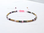 Faceted Multi-Color Tourmaline Bracelet • 3.3mm Beads • Adjustable Sliding Knot • 18K Gold Plated • Dainty Minimal Style