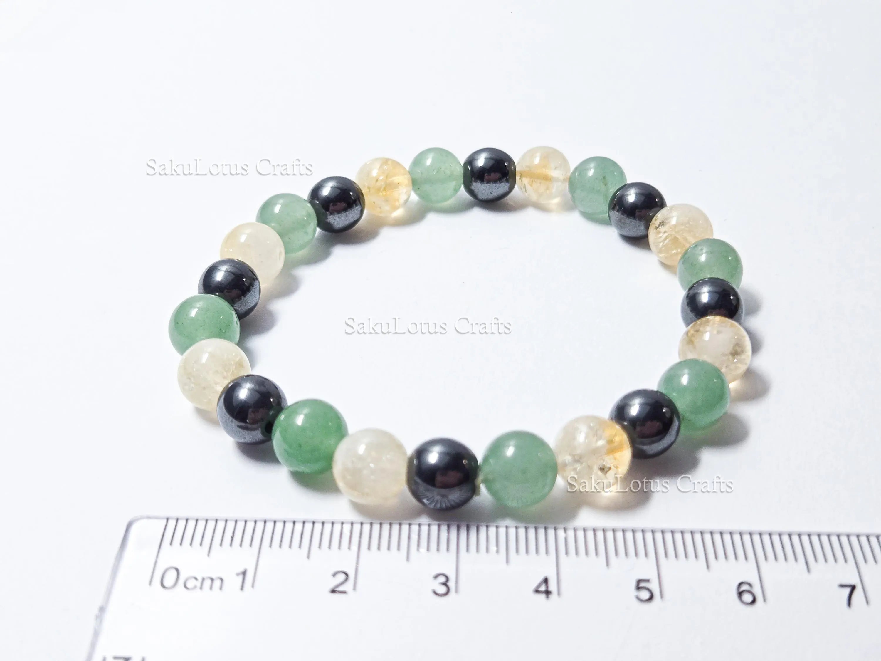 Natural Citrine, Hematite & Green Aventurine Bracelet • 8mm Round Beads • Stretch Fit 7"–7.5" • Minimal Everyday Style