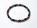 Natural Tiger’s Eye, Obsidian & Hematite Bracelet • 6.5mm Round Beads • Stretch Fit 7"–7.5" • Minimal Everyday Style