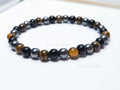 Natural Tiger’s Eye, Obsidian & Hematite Bracelet • 6.5mm Round Beads • Stretch Fit 7"–7.5" • Minimal Everyday Style