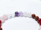 Natural Rose Quartz, Clear Quartz, Amethyst & Carnelian Bracelet • 8mm Round Beads • Stretch Fit 7"–7.5" • Minimal Everyday Style