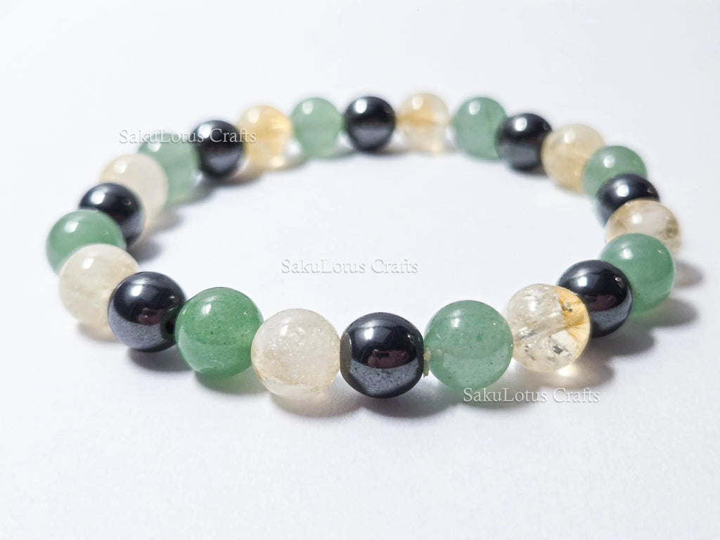 Natural Citrine, Hematite & Green Aventurine Bracelet • 8mm Round Beads • Stretch Fit 7"–7.5" • Minimal Everyday Style