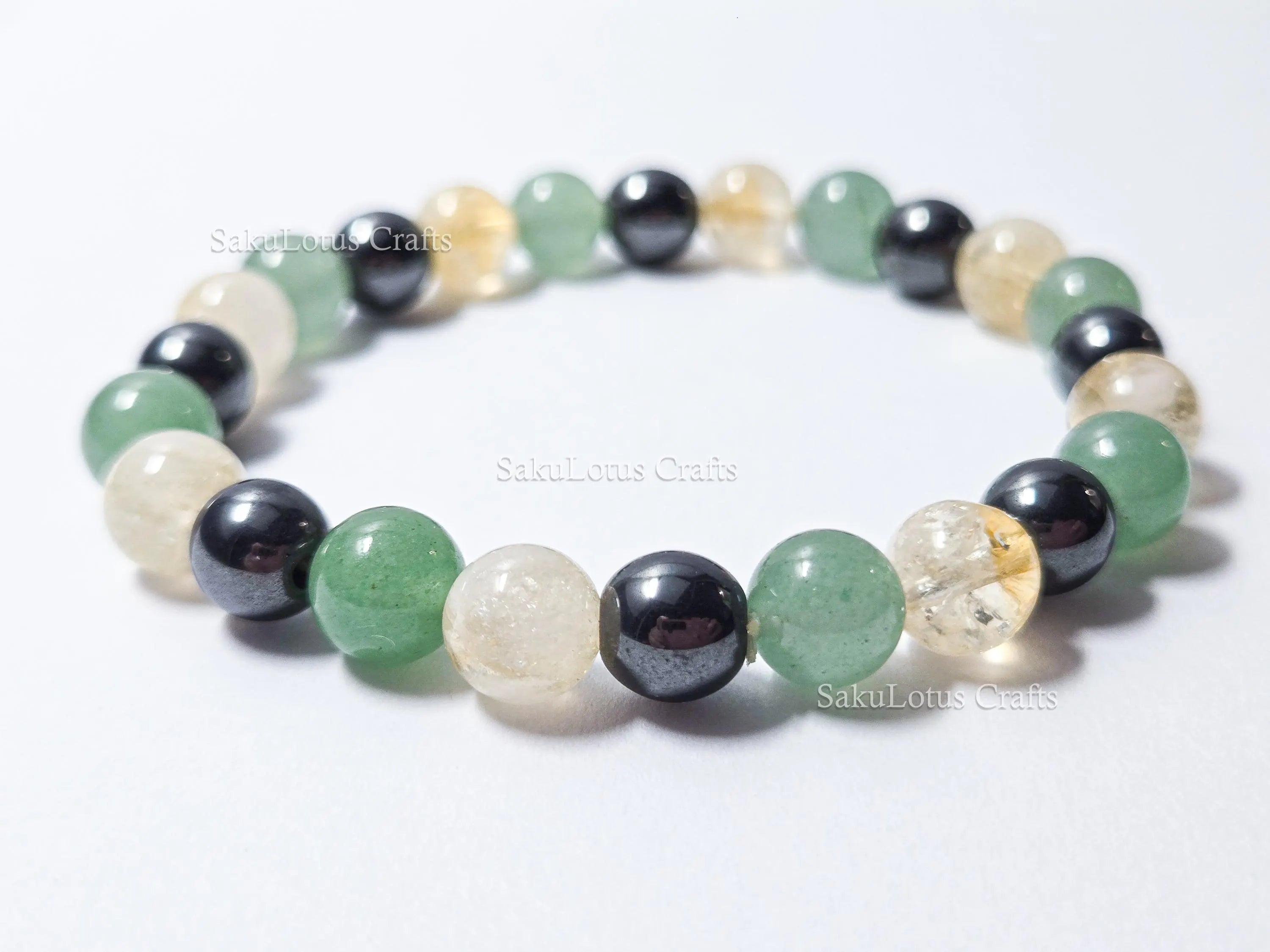 Natural Citrine, Hematite & Green Aventurine Bracelet • 8mm Round Beads • Stretch Fit 7"–7.5" • Minimal Everyday Style
