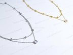 Dainty Satellite Necklace • Double Front Chain • 18K Gold or Silver Stainless Steel • CZ Crystal Necklace