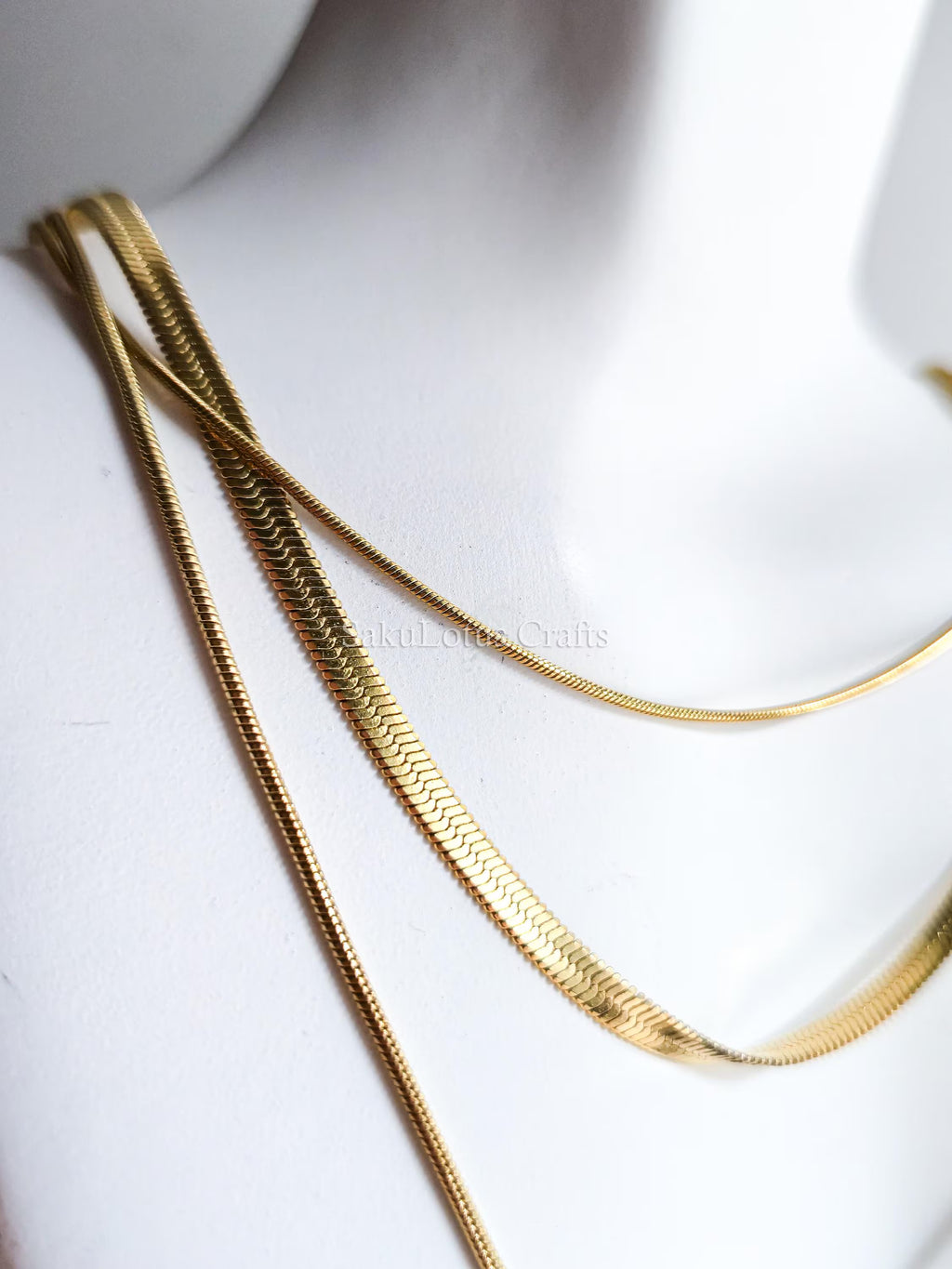 Waterproof 3-in-1 Layered Necklace • 18K Gold or Silver Stainless Steel • Snake & Herringbone Chains • 18" 20" 22" + Extender