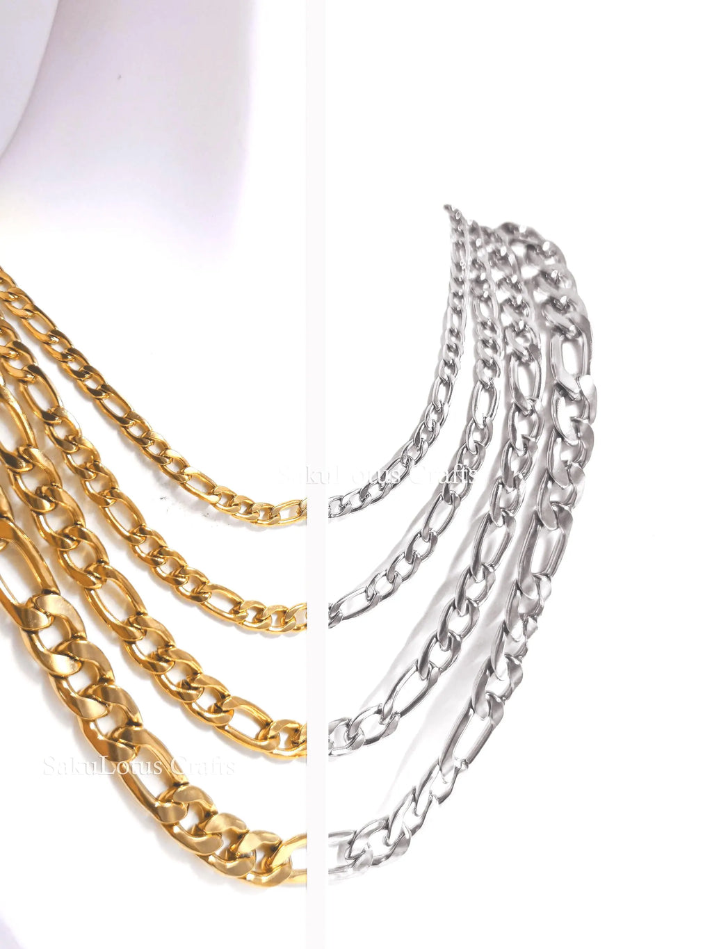 18K Gold & Silver Stainless Steel Figaro Chain Necklace • 3mm 4mm 5mm 7mm • Lobster Clasp • Unisex Jewelry
