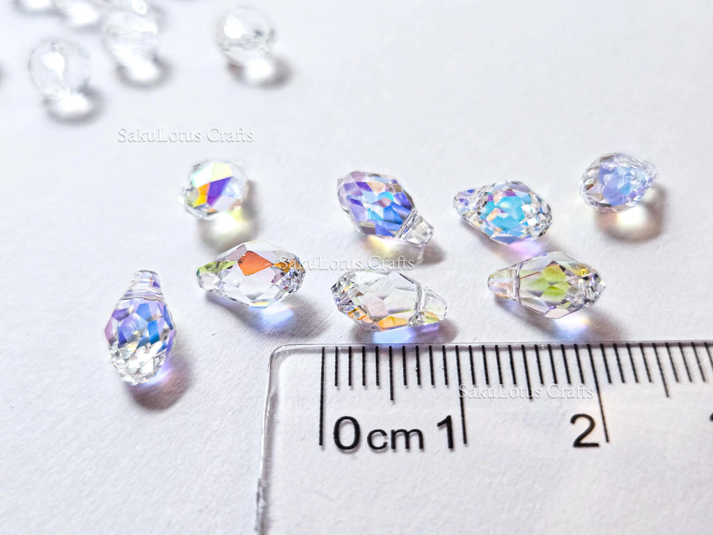 Authentic Swarovski 6007 Briolette Drops • 9x5mm Clear Crystal AB • Faceted Pendant Charms • Jewelry Making Supplies
