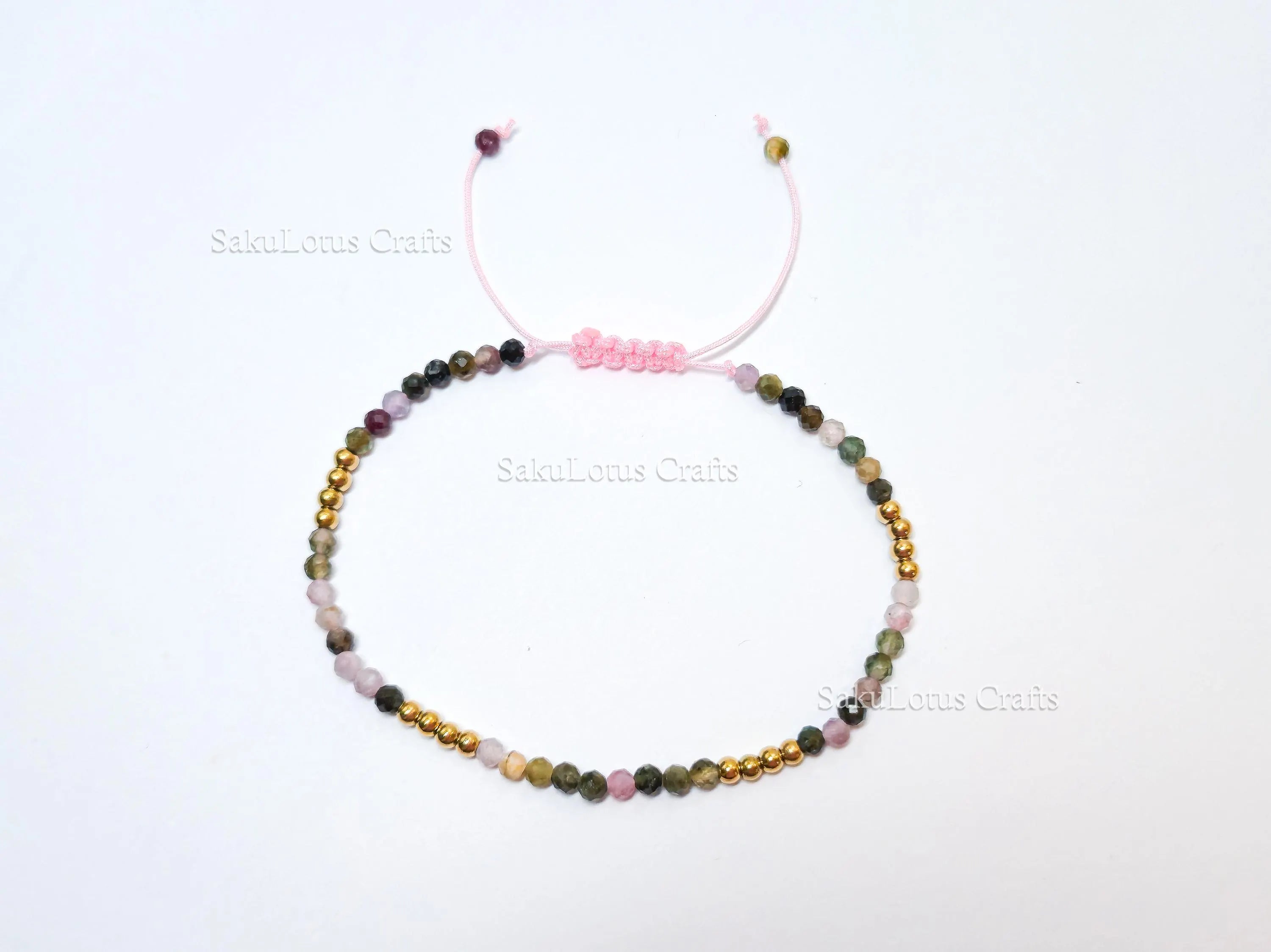 Faceted Multi-Color Tourmaline Bracelet • 3.3mm Beads • Adjustable Sliding Knot • 18K Gold Plated • Dainty Minimal Style