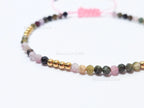 Faceted Multi-Color Tourmaline Bracelet • 3.3mm Beads • Adjustable Sliding Knot • 18K Gold Plated • Dainty Minimal Style