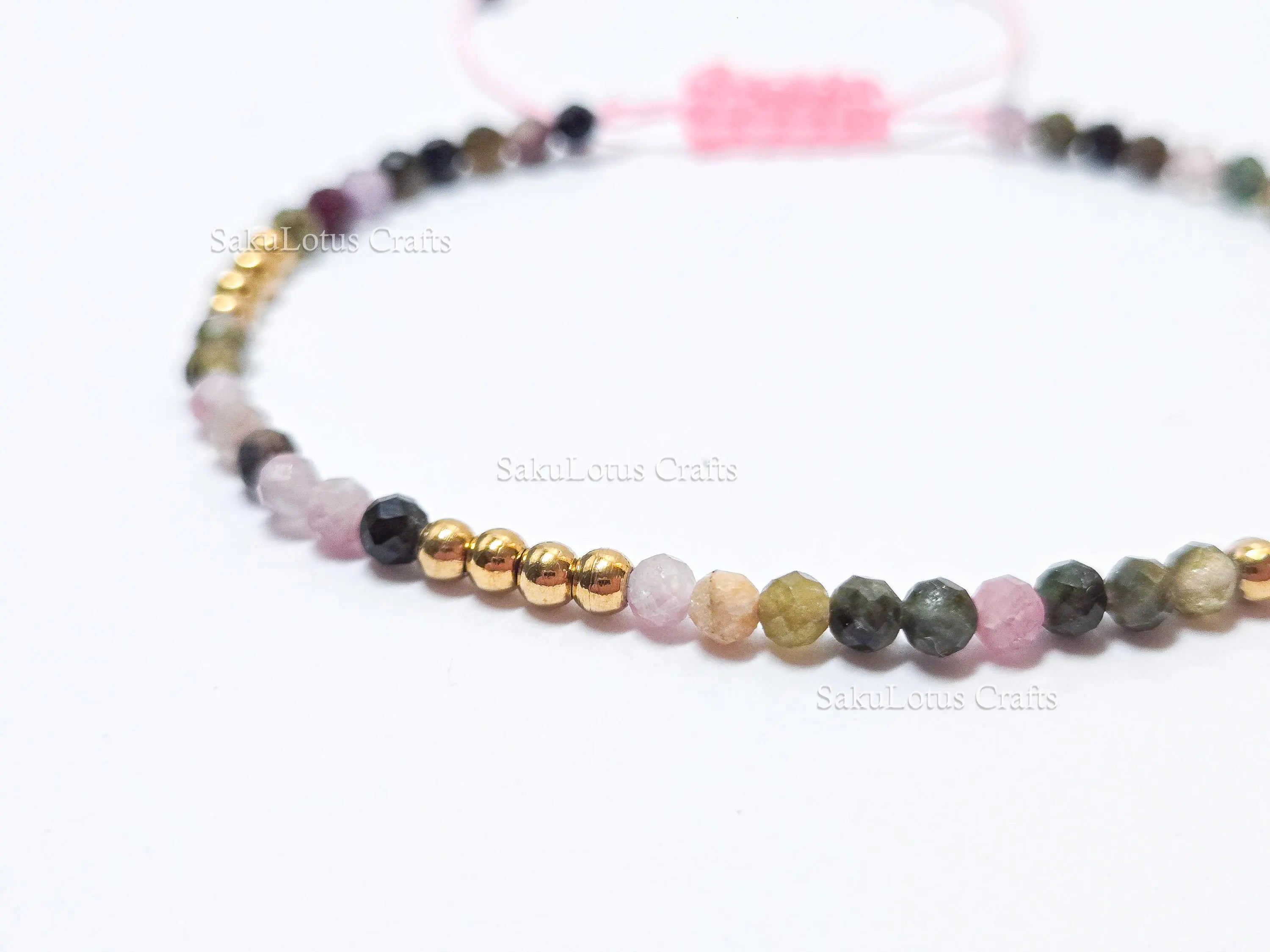 Faceted Multi-Color Tourmaline Bracelet • 3.3mm Beads • Adjustable Sliding Knot • 18K Gold Plated • Dainty Minimal Style