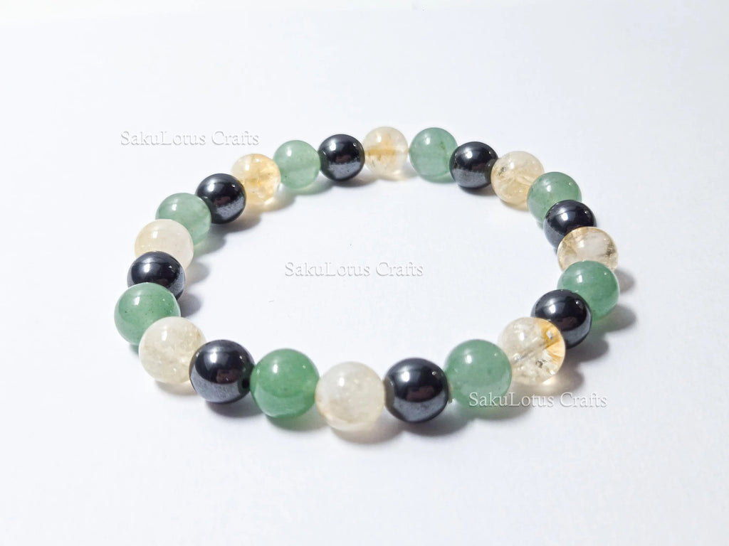 Natural Citrine, Hematite & Green Aventurine Bracelet • 8mm Round Beads • Stretch Fit 7"–7.5" • Minimal Everyday Style