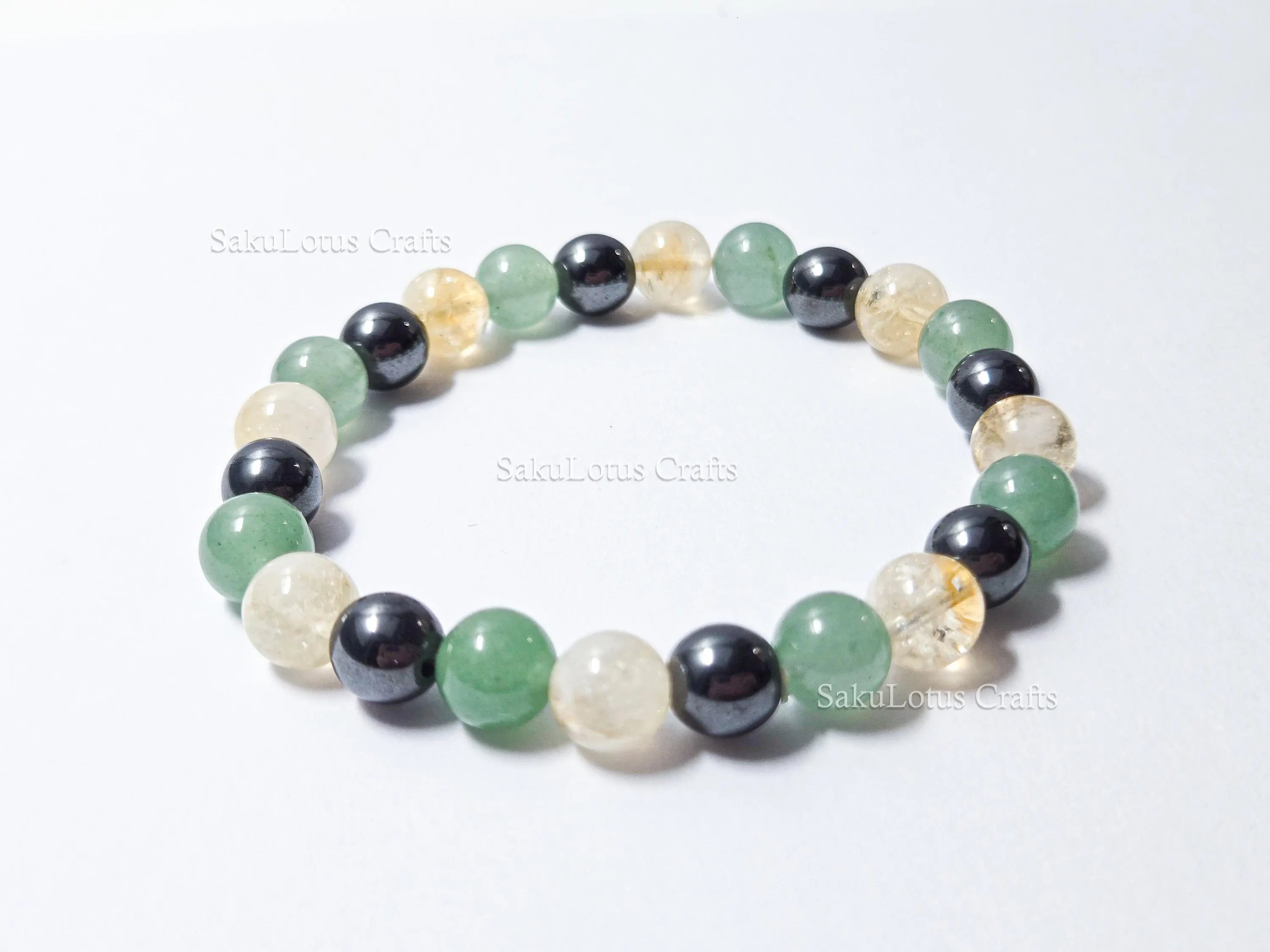 Natural Citrine, Hematite & Green Aventurine Bracelet • 8mm Round Beads • Stretch Fit 7"–7.5" • Minimal Everyday Style