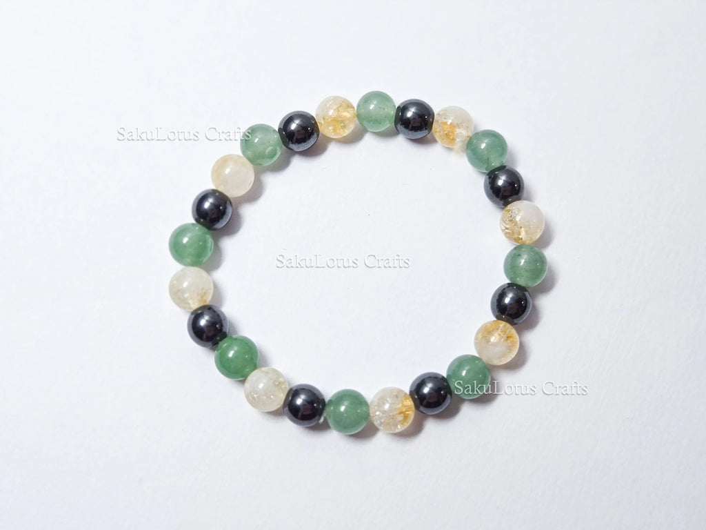 Natural Citrine, Hematite & Green Aventurine Bracelet • 8mm Round Beads • Stretch Fit 7"–7.5" • Minimal Everyday Style
