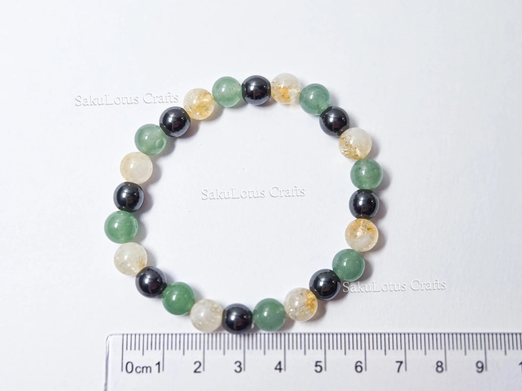 Natural Citrine, Hematite & Green Aventurine Bracelet • 8mm Round Beads • Stretch Fit 7"–7.5" • Minimal Everyday Style