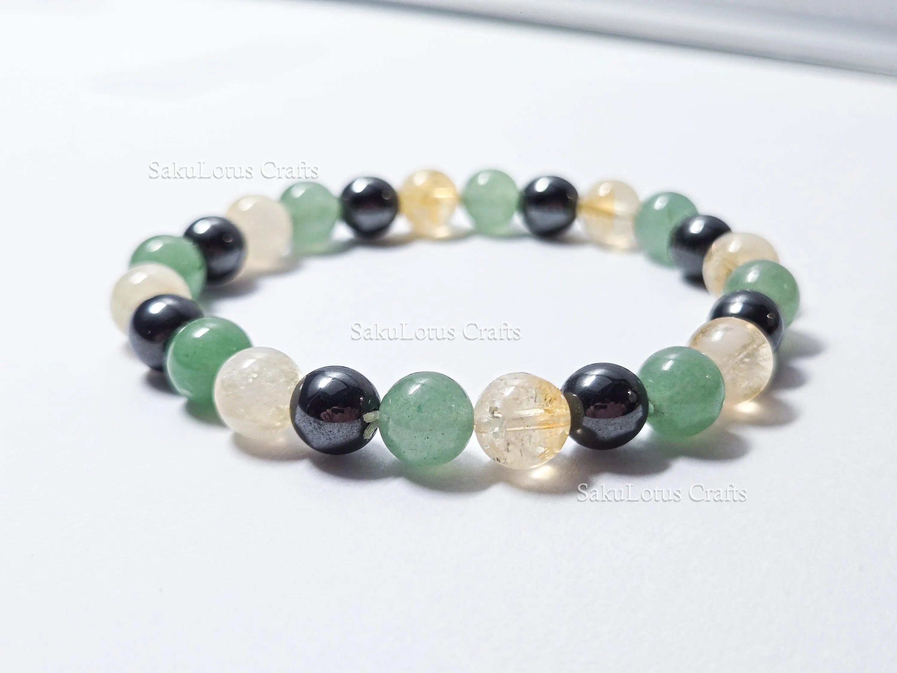 Natural Citrine, Hematite & Green Aventurine Bracelet • 8mm Round Beads • Stretch Fit 7"–7.5" • Minimal Everyday Style
