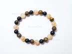 Natural Tiger’s Eye, Obsidian & Citrine Bracelet • 8.5mm Round Beads • Stretch Fit 7"–7.5" • Minimal Everyday Style