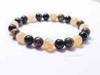Natural Tiger’s Eye, Obsidian & Citrine Bracelet • 8.5mm Round Beads • Stretch Fit 7"–7.5" • Minimal Everyday Style