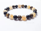 Natural Tiger’s Eye, Obsidian & Citrine Bracelet • 8.5mm Round Beads • Stretch Fit 7"–7.5" • Minimal Everyday Style