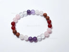 Natural Rose Quartz, Clear Quartz, Amethyst & Carnelian Bracelet • 8mm Round Beads • Stretch Fit 7"–7.5" • Minimal Everyday Style