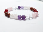 Natural Rose Quartz, Clear Quartz, Amethyst & Carnelian Bracelet • 8mm Round Beads • Stretch Fit 7"–7.5" • Minimal Everyday Style