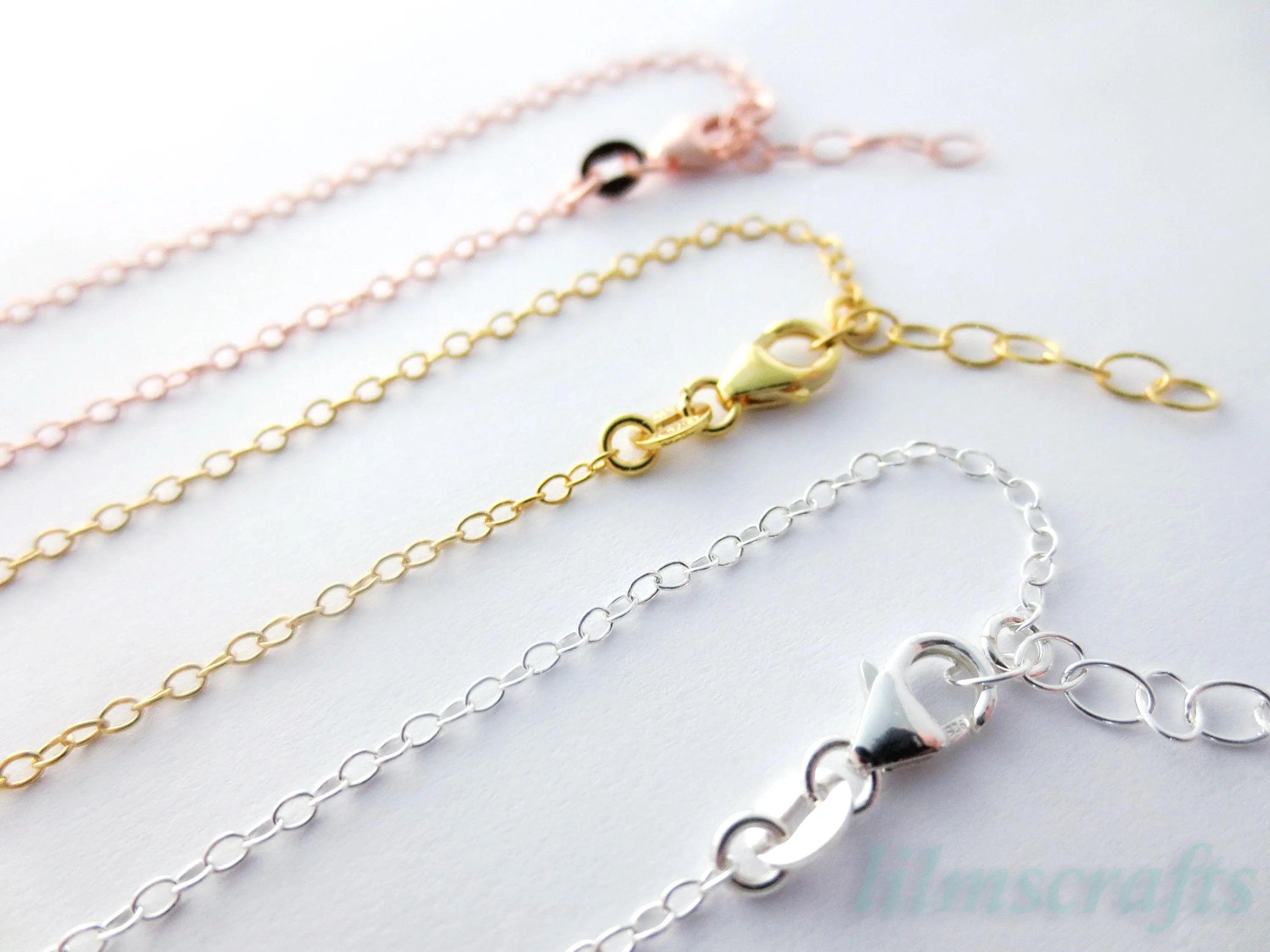 14-20" Solid 925 Sterling Silver Oval Cable Chain Necklace • 1.7x2.2mm + 1" Extender • Lobster Clasp • Silver Gold Rose