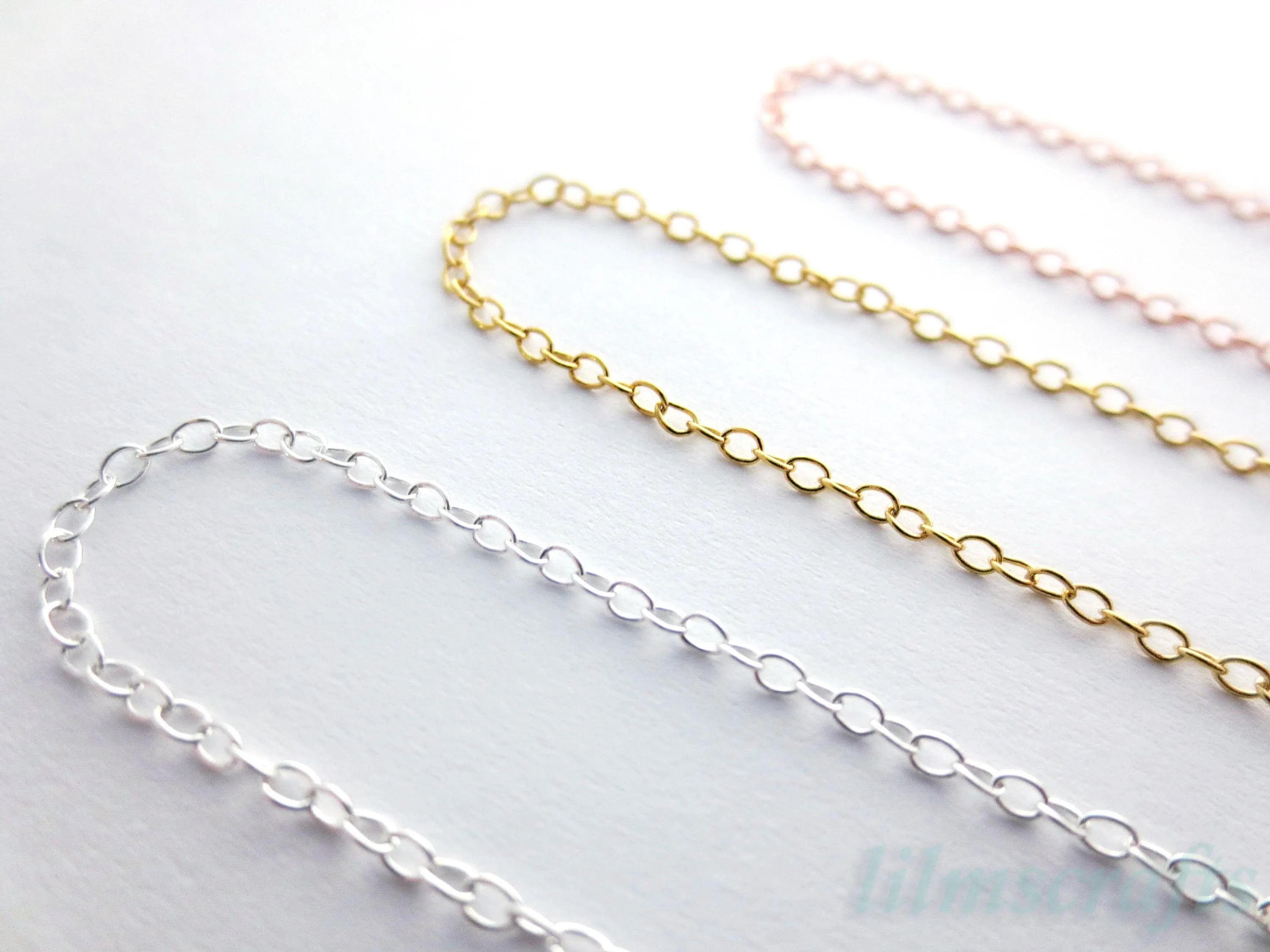 14-20" Solid 925 Sterling Silver Oval Cable Chain Necklace • 1.7x2.2mm + 1" Extender • Lobster Clasp • Silver Gold Rose