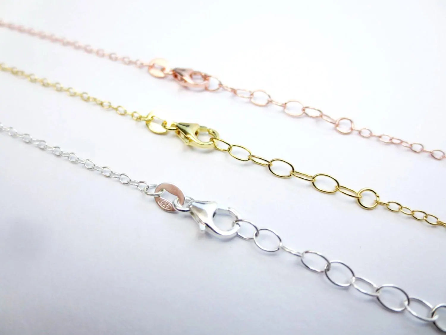14-20" Solid 925 Sterling Silver Oval Cable Chain Necklace • 1.7x2.2mm + 1" Extender • Lobster Clasp • Silver Gold Rose