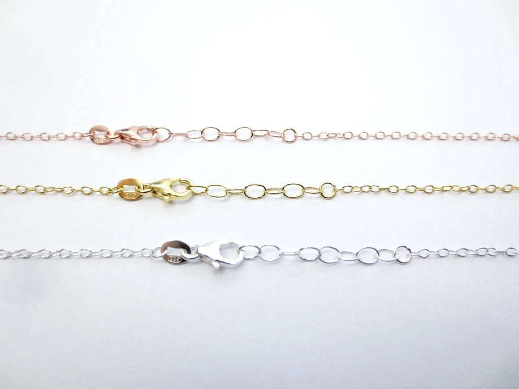 14-20" Solid 925 Sterling Silver Oval Cable Chain Necklace • 1.7x2.2mm + 1" Extender • Lobster Clasp • Silver Gold Rose