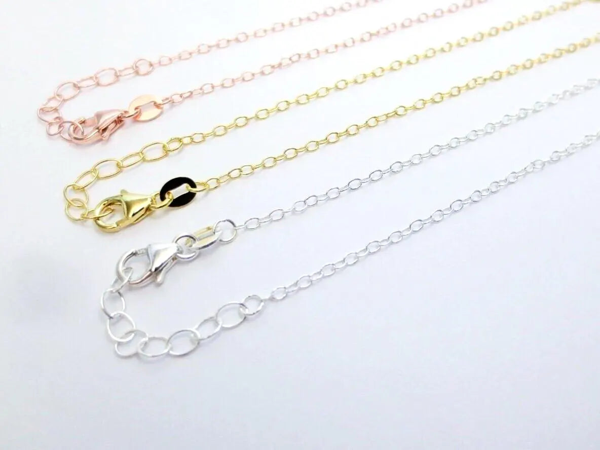 14-20" Solid 925 Sterling Silver Oval Cable Chain Necklace • 1.7x2.2mm + 1" Extender • Lobster Clasp • Silver Gold Rose