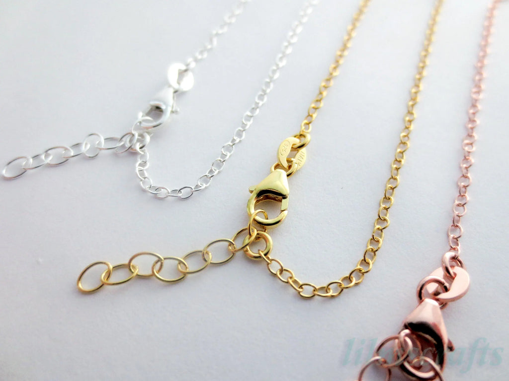 14-20" Solid 925 Sterling Silver Oval Cable Chain Necklace • 1.7x2.2mm + 1" Extender • Lobster Clasp • Silver Gold Rose