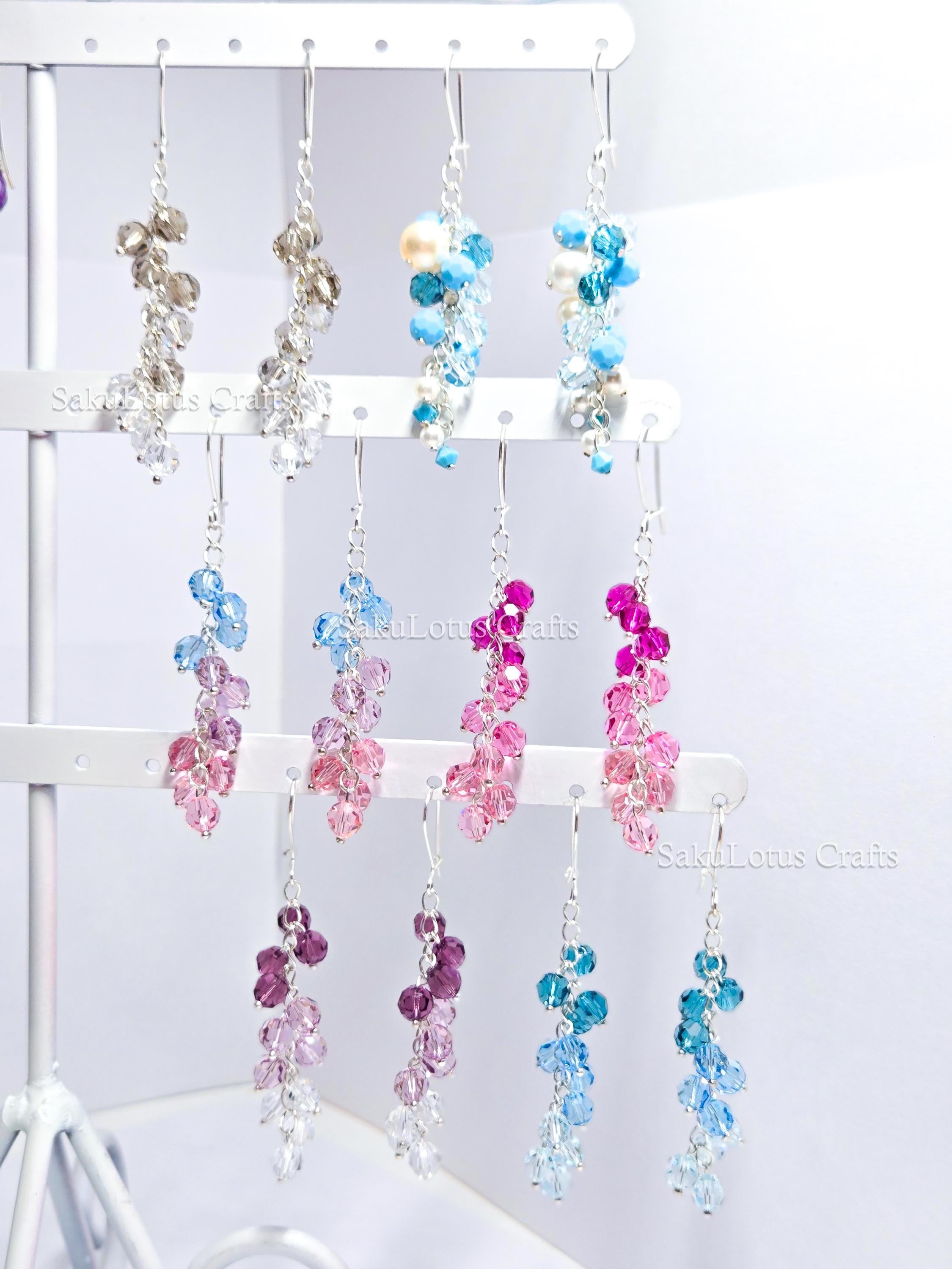 925 Sterling Silver Cascading Crystal Vine Earrings • Multicolor Gradient Swarovski Dangle • 5–7cm Sparkling Jewelry • 1127 Designs
