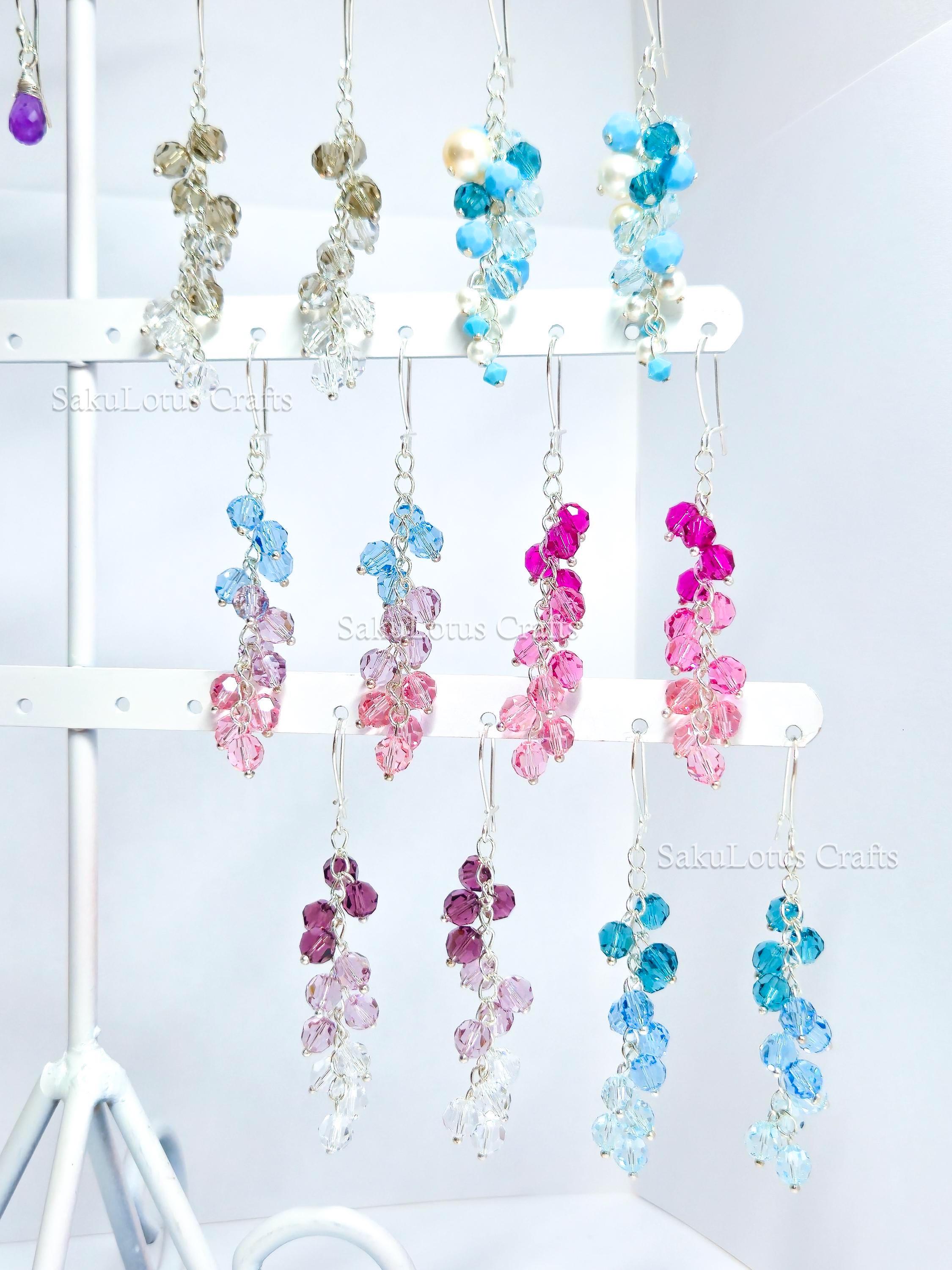 925 Sterling Silver Cascading Crystal Vine Earrings • Multicolor Gradient Swarovski Dangle • 5–7cm Sparkling Jewelry • 1127 Designs