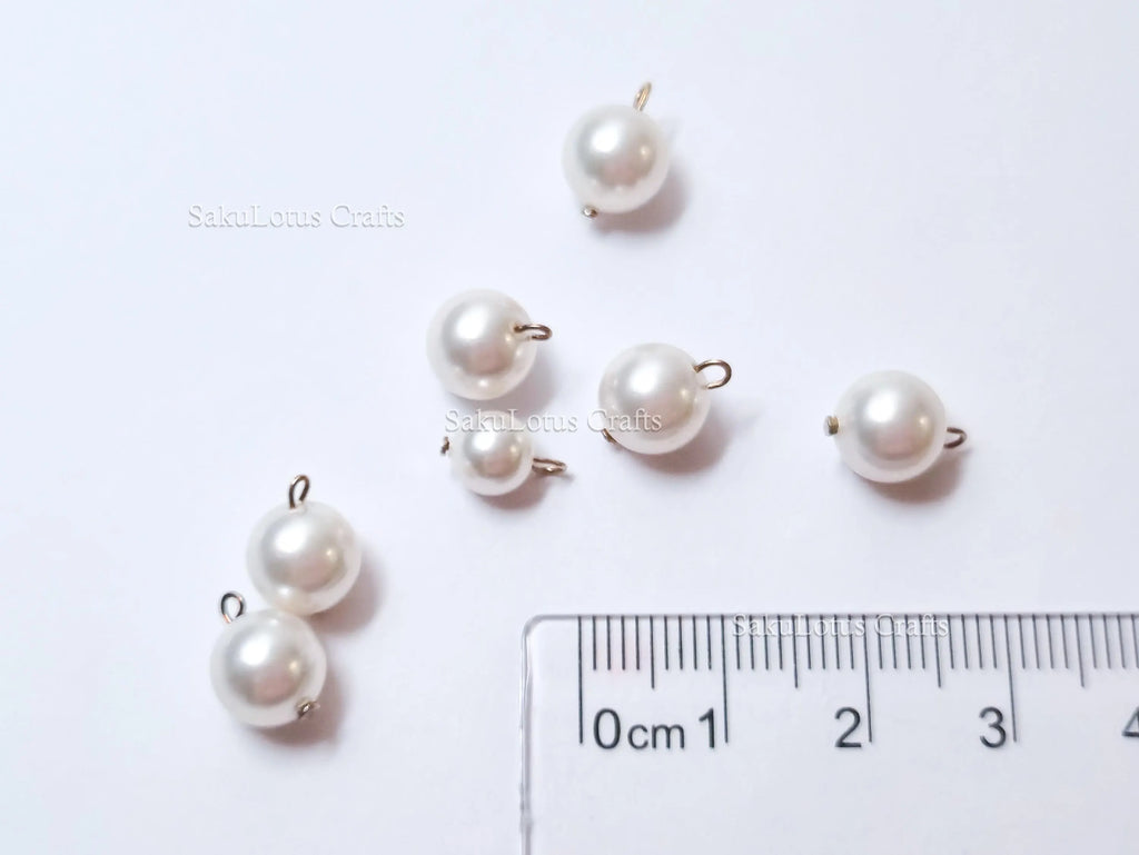 7pc Swarovski Pearl Charm Connector Lot • White Pearl Pendants • 925 Sterling Silver Loops • Jewelry Making Supplies