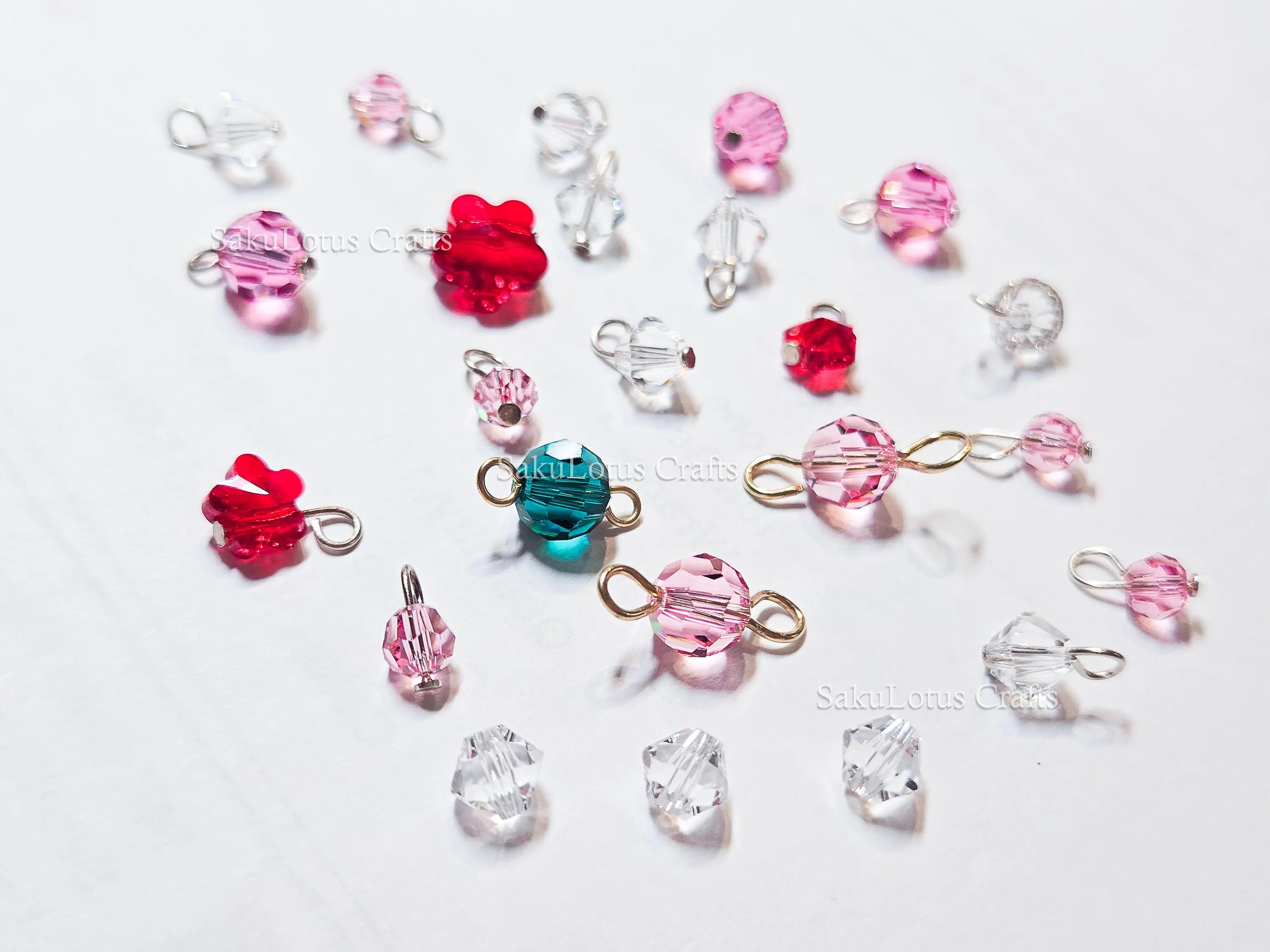 24pc Swarovski Crystal Connector Lot • Round Bicone Flower Beads • Sterling Silver & Gold Filled Loops • Jewelry Making
