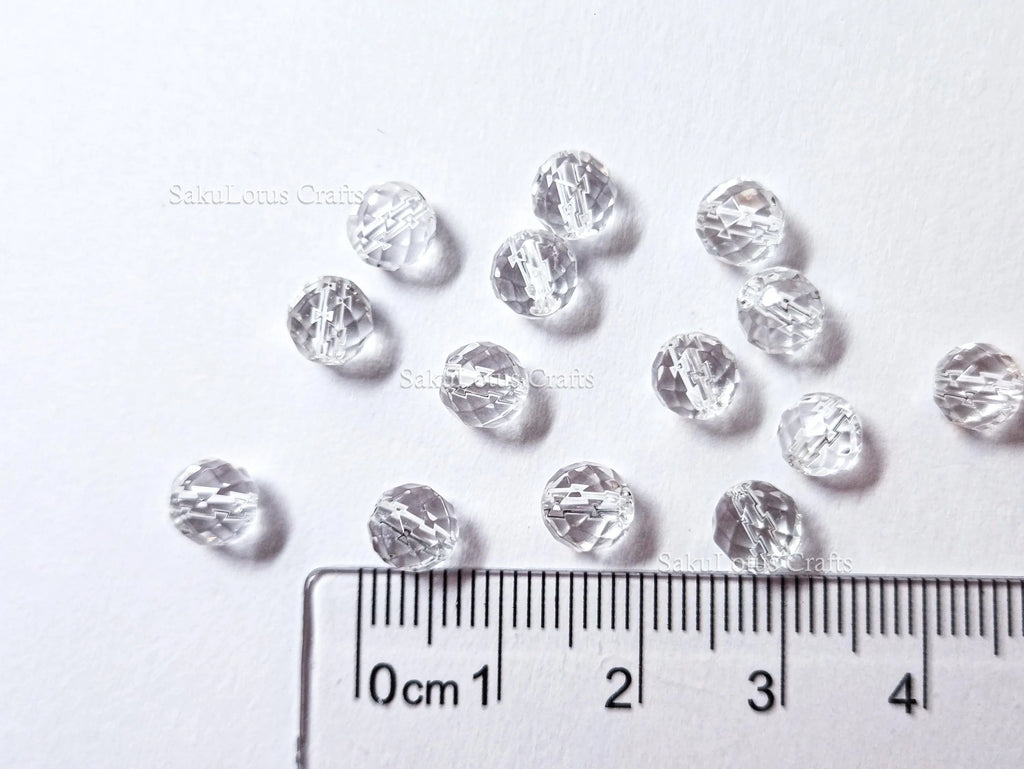 14pcs 6mm Clear Faceted Glass Beads • Round Disco Cut Loose Beads • Jewelry Making Supplies • DIY Bracelet Earrings