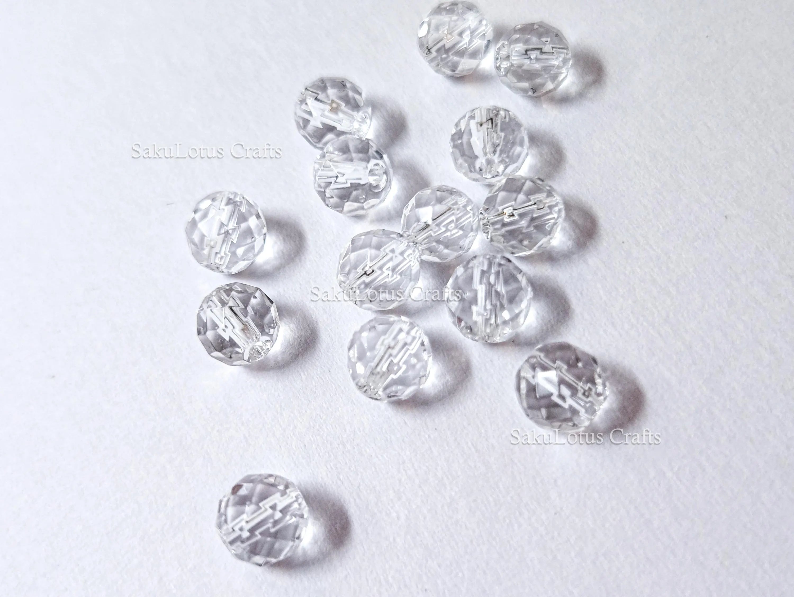 14pcs 6mm Clear Faceted Glass Beads • Round Disco Cut Loose Beads • Jewelry Making Supplies • DIY Bracelet Earrings