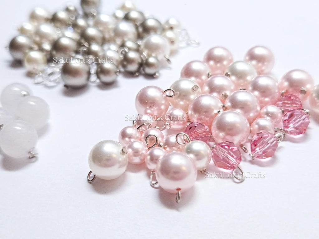 Mixed Swarovski Pearl Connector Charms • 925 Sterling Silver Loops • Greige or Rosaline Pink Pearl Drops • Jewelry Making Supplies