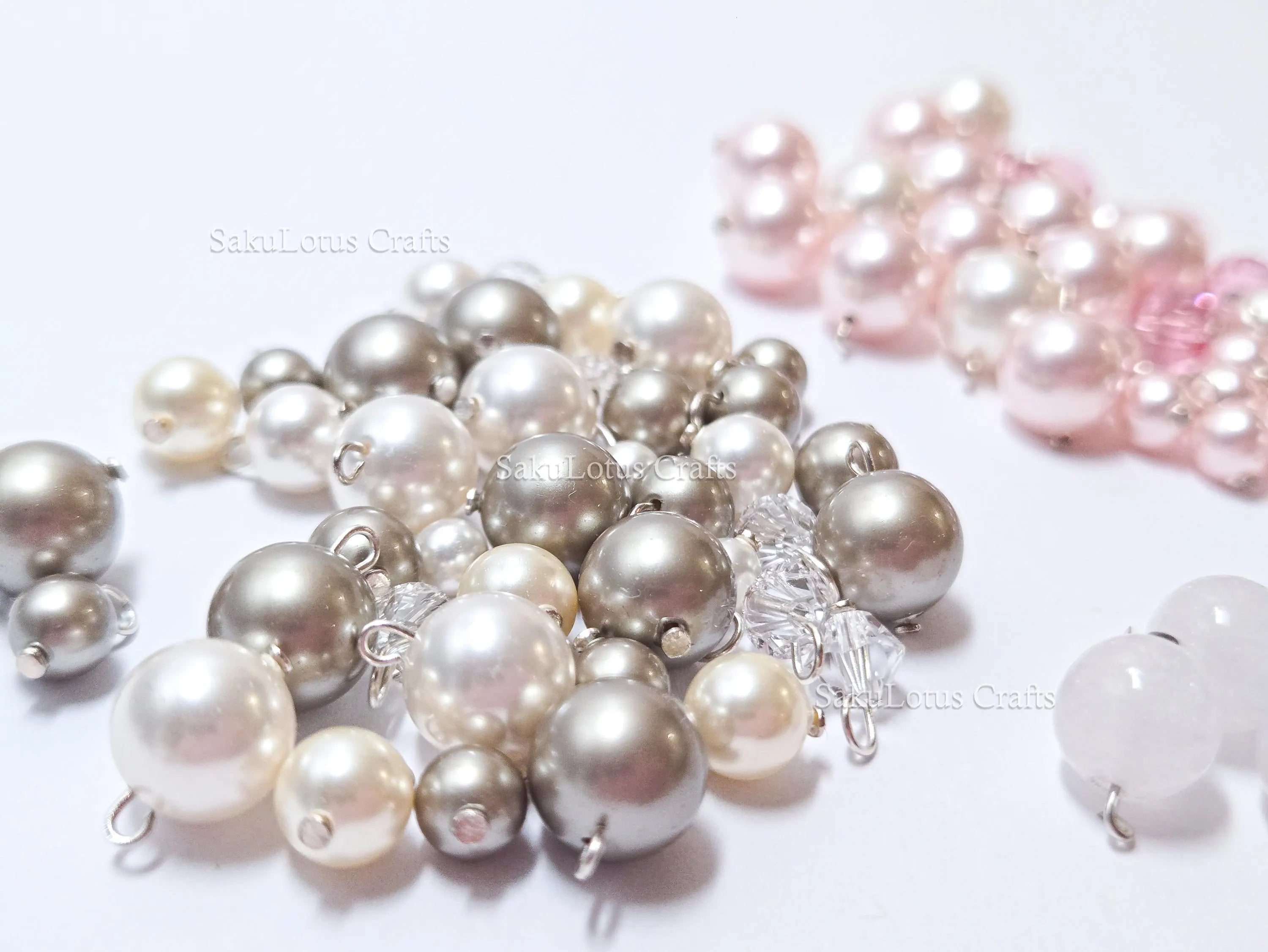 Mixed Swarovski Pearl Connector Charms • 925 Sterling Silver Loops • Greige or Rosaline Pink Pearl Drops • Jewelry Making Supplies