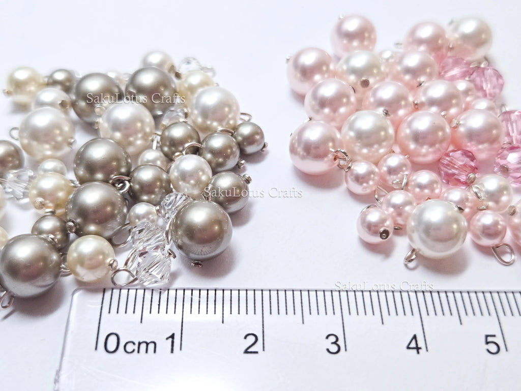 Mixed Swarovski Pearl Connector Charms • 925 Sterling Silver Loops • Greige or Rosaline Pink Pearl Drops • Jewelry Making Supplies