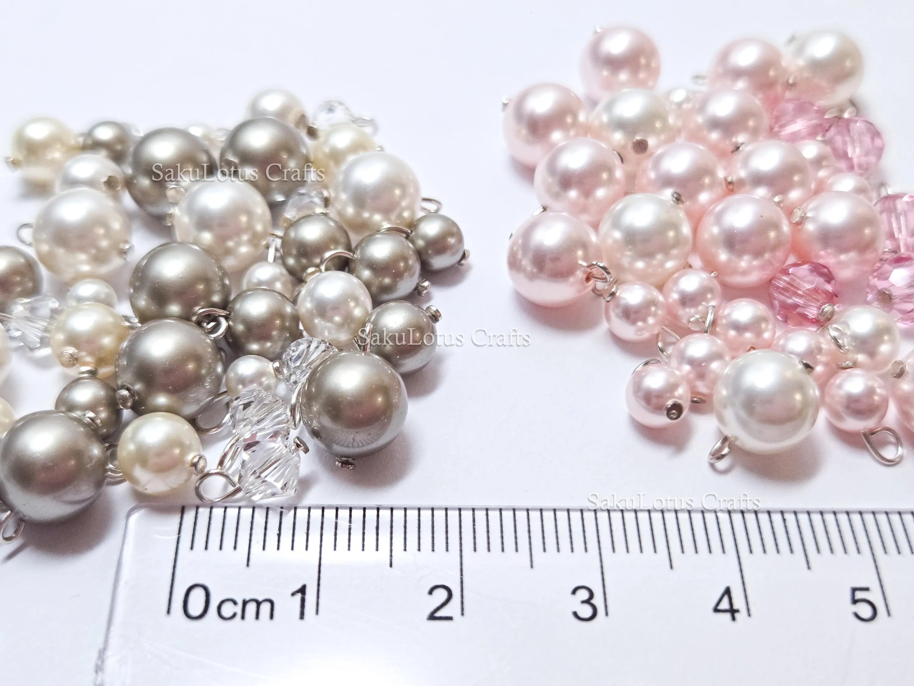Mixed Swarovski Pearl Connector Charms • 925 Sterling Silver Loops • Greige or Rosaline Pink Pearl Drops • Jewelry Making Supplies