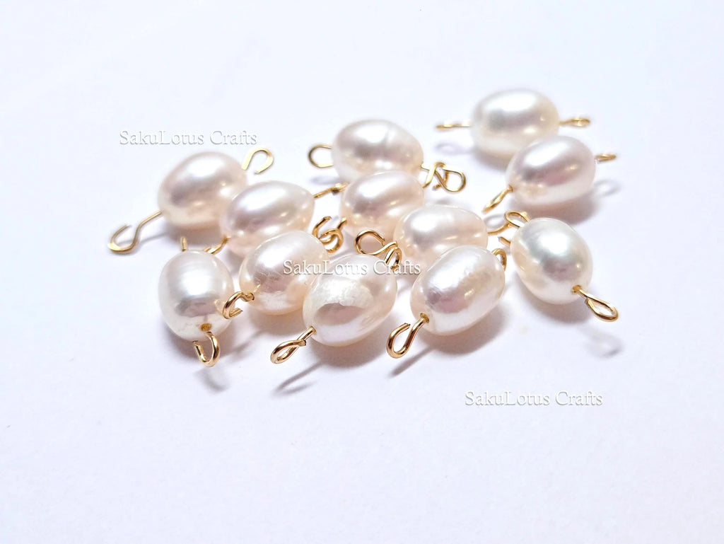 AA Freshwater Pearl Connector • 14K Gold Filled Double Loop Link • 8x10mm Oval Pearl • Jewelry Making Supplies